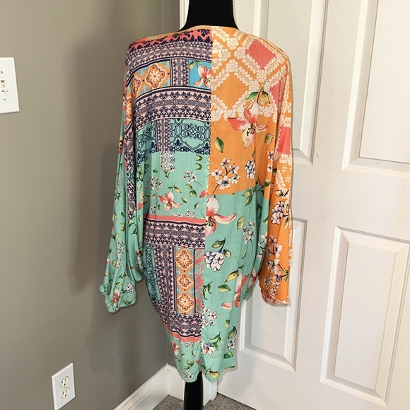 Anthropologie Cocoon Kimono Mixed Print Topper One Size Floral Modal Layer Boho - Picture 7 of 16